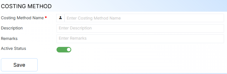 COSTING METHOD FORM