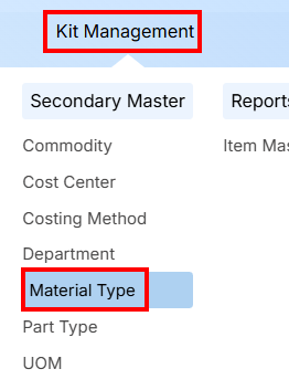 STEPS TO MATERIAL TYPE