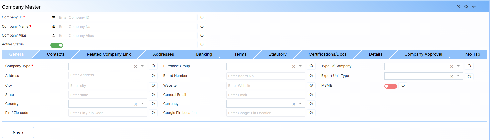 COMPANY MASTER WITH GENERAL