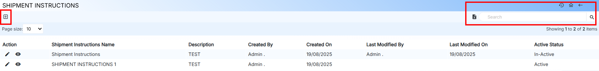 SHIPMENT INSTRUCTION ACTION