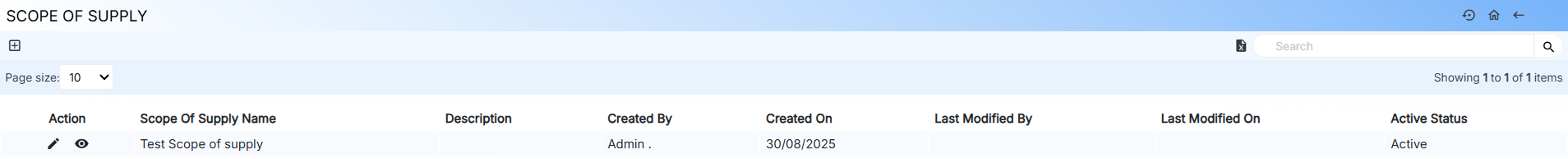 SCOPE OF SUPPLY TABLE