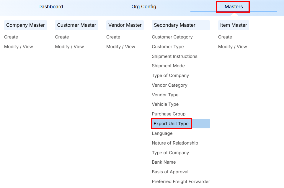 STEPS FOR EXPORT UNIT TYPE