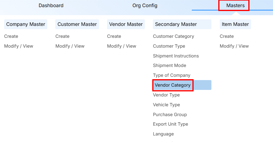 STEPS TO VENDOR CATEGORY CREATE