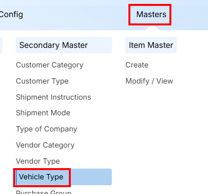 STEPS TO VEHICLE TYPE CREATE