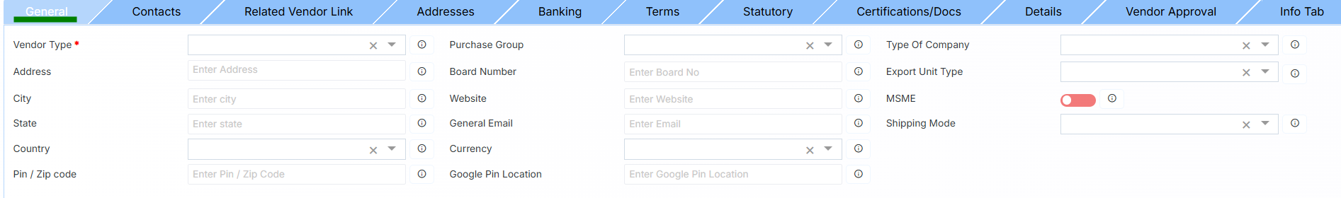 VENDOR MASTER GENERAL