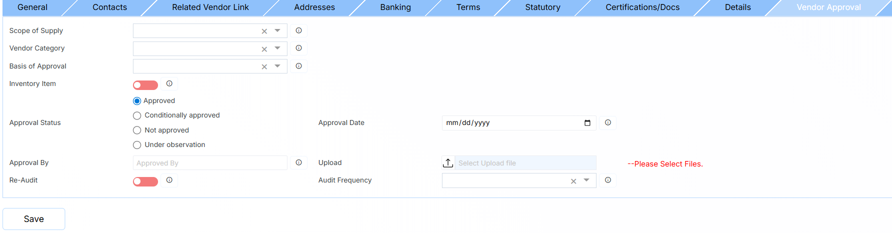 CREATE VENDOR APPROVAL