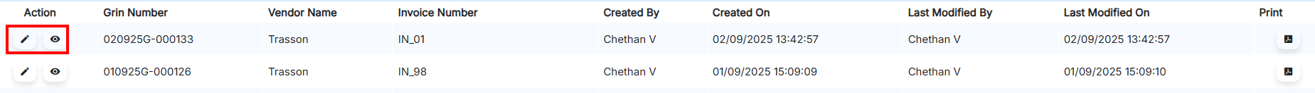 Actions for each GRIN record