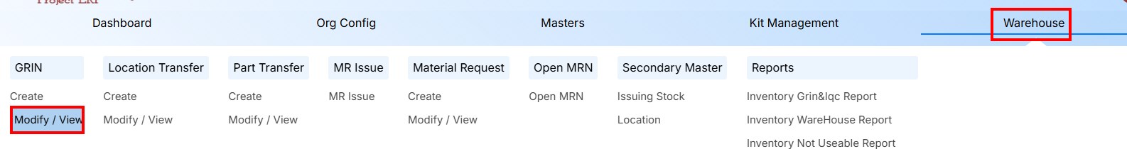 Steps to navigate to GRIN Modify/View