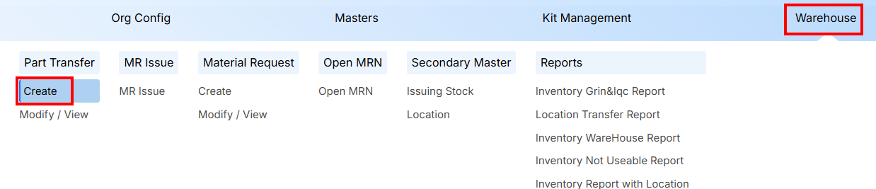 STEPS FOR PART TRANSFER FORM
